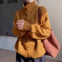 Cardigan en tricot d'alpaga personnalisé pour femme, col haut, boutons sur le devant, pull chaud d'hiver