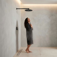 Douche murale moderne 24 pouces noir mat, écologique, haute pression, économie d'eau, effet pluie, avec bras de douche unique, en acier inoxydable 304