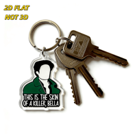 Porte-clés en acrylique Bella Quote « Skin of a Killer » avec silhouette, veste verte et texte gras – Accessoire fantaisie pour clés et sacs
