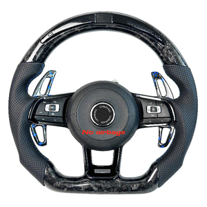 Volante de Fibra de Carbono Personalizable con Luces LED Compatible con MK7 MK7.5 MK8 R, Volante Deportivo de Fibra de Carbono Forjado Negro - Product Image 1