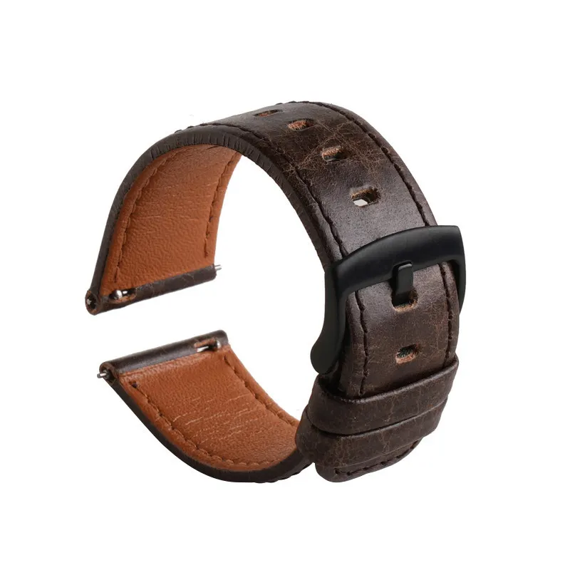 Crazy Horse Grain Watch Strap Bands Smart Watch Loop Accessories Universal for Sport Quick Release Leather 16mm 18mm 20mm 22mm