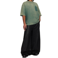 T-shirt en jersey de coton délavé au soleil, épaules tombantes, rétro, délavé, déchiré, ample, uni, surdimensionné, pour hommes