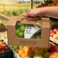 Kraft golfkartonnen ecologische biologisch afbreekbare voedselveilige fruitgeschenkdoos met transparant PVC venster, gestanst handvat, draagbaar voor verse producten