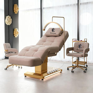 Nuevo estilo, muebles de salón de oro modernos de lujo, cama de masaje de belleza Facial eléctrica de 4 motores, silla de mesa cosmética, cama de pestañas de Spa Facial - Product Image 4