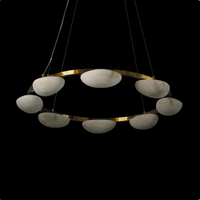 Lustre circulaire de luxe en albâtre avec structure en laiton, lampe suspendue LED pour salle à manger, salon, éclairage intérieur