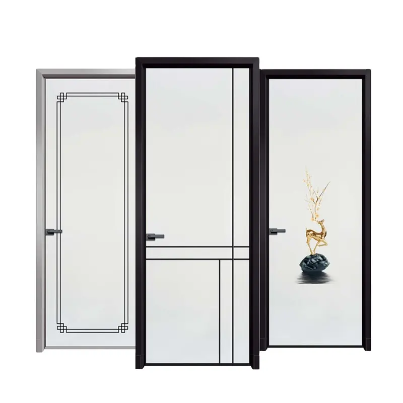 Portes en alliage d'aluminium, portes de salle de bain pour l'intérieur des maisons, étanches, derniers designs, photos, porte coulissante en métal et verre, vente en gros