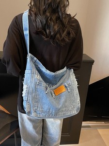 Vintage Denim Artistic Girl Commuting Crossbody <b>Bag</b> for Female <b>College</b> Students Shopping Leisurely Style Single Strap Portable - Product Image 1