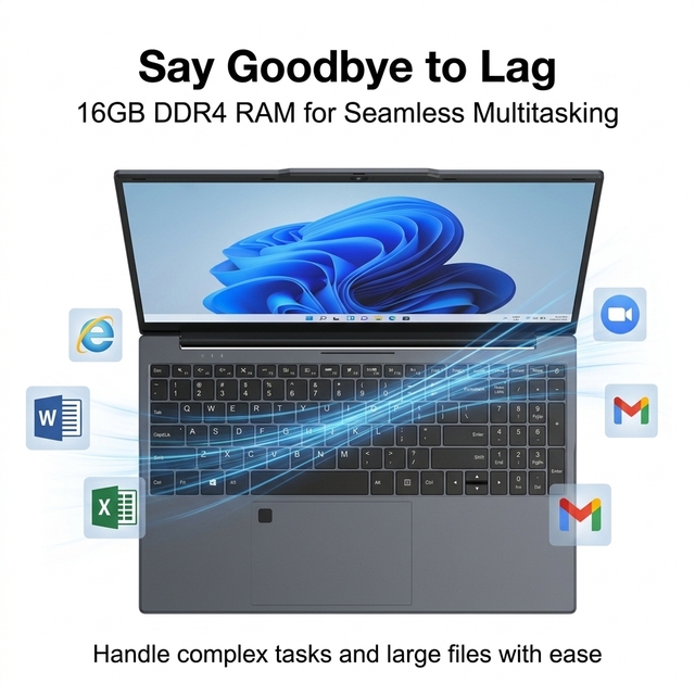 Yifang 15.6inch Thin Laptop Built with Intel N95 Four-core Chip 16GB DDR4 RAM Cost-effective for Daily Personal Family Daily Use