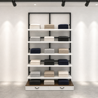 Étagère blanche à 6 niveaux avec poteaux noirs, présentoir à vêtements pliable, armoire de rangement pour vêtements, usage commercial