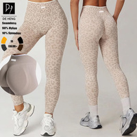 Leggings et shorts de yoga pour femmes, sans couture, taille haute, avec logo personnalisé, imprimé léopard et blocs de couleur unie, effet froncé, sans couture frontale, vêtements de sport pour femmes