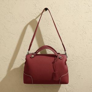 Sac D'épaule Cuir Véritable OEM Vintage Cuir Vache Sac Boston Médecin Femme Poignée Satchel Couture Sac à Main Grossiste - Product Image 4