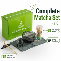 Ensemble de thé matcha en verre avec boîte cadeau verte, fouet en bambou, bol à matcha, cuillère à thé en bambou et 7 ustensiles complets