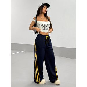 FOXA Pantalon de survêtement large pour femme, taille à cordon, rayé, décontracté, en tissu éponge 100% coton, pour l'automne - Product Image 5
