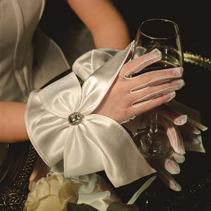 HZM-60450 femmes accessoires de mariage fée mariée blanc <span class=keywords><strong>gants</strong></span> courts Tulle Satin ruban arc mariées <span class=keywords><strong>demoiselle</strong></span> <span class=keywords><strong>d</strong></span>'<span class=keywords><strong>honneur</strong></span> doigt poignet <span class=keywords><strong>gants</strong></span> - Product Image 4