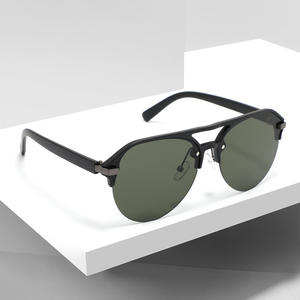 Lunettes de soleil Conchen pour hommes, monture métallique à double pont, protection UV400, style demi-cerclé noir, idéales pour la conduite et la mode - Product Image 2