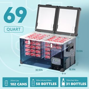 Euhomy 69Qt Dual Zone <b>Car</b> Refrigerator 12V 24V Dc Portable Electric Cooler With Digital Display For Vehicle Use - Product Image 5