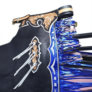 Wholesale Genuine Leather Rodeo Chaps Hand-Tooled Floral Inlay <b>Fringe</b> Western Show Chaps Custom Manufacturer - Product Image 3