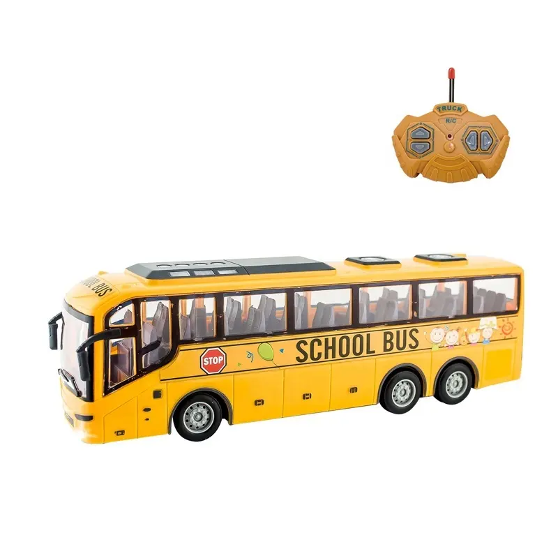 Hot selling 1:30 four-way electric rc remote radio control school bus toy for kids car trucks with plastic material and lights