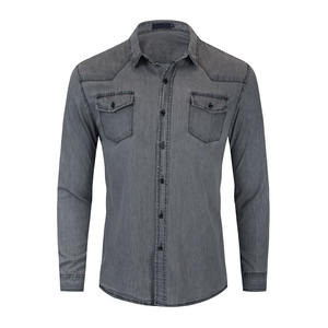 <span class=keywords><strong>Camicia</strong></span> in Denim <span class=keywords><strong>di</strong></span> Alta Qualità per Uomo, Nera e <span class=keywords><strong>Grigia</strong></span>, Manica Lunga, 100% Cotone - Product Image 1
