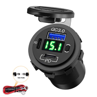 Prise de voiture USB 12V à 3 ports avec double PD 20W et port QC3.0 18W, avec voltmètre et bouton interrupteur pour voiture, bateau, marine, fourgonnette
