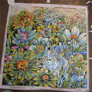 JS MFL-BF35 Vert Fleur Art Mural Décor À La Main En Verre Mosaïque Carreaux de Dosseret De <span class=keywords><strong>Cuisine</strong></span> - Product Image 1