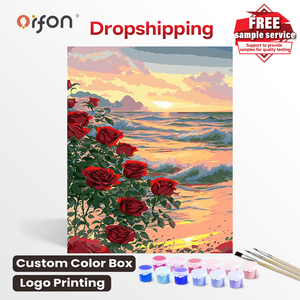 Kit de peinture numérique DIY sur toile personnalisée, rose de plage, peinture à l'huile pour débutants, livraison possible, décoration <span class=keywords><strong>romantique</strong></span> pour la maison - Product Image 1