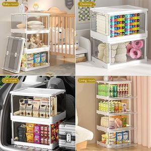 Clear <b>Storage</b> Bin with Lid Stackable <b>Folding</b> <b>Storage</b> Closet Bin <b>Box</b> <b>Storage</b> Bins with Magnetic Door - Product Image 5