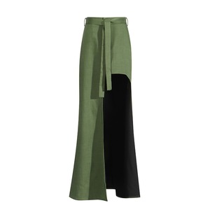 Women's Sexy Breathable Eco-Friendly Satin Maxi A-Line Office Natural Waistline Side <b>Slip</b> Slit <b>Long</b> Skirt with Self Fabric Belt - Product Image 3