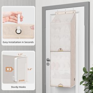 Organisateur de chaussures à suspendre sur la porte, 7 poches, pliable, en polyester beige, rangement suspendu pour chaussures derrière les portes ou sur les murs - Product Image 3
