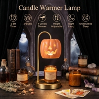 Lampe chauffe-cire citrouille avec abat-jour en céramique Jack O'Lantern et base métallique, pour bougies en pot, idéale pour Halloween