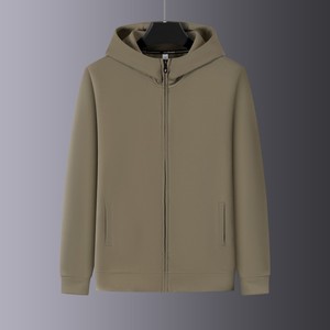 Sweat-shirt à capuche zippé pour homme, vert olive, couleur unie, coton tricoté, décontracté, coupe classique, automne - Product Image 3