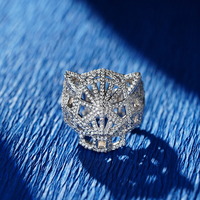 Bague en argent plaqué tendance avec zircon en forme de poire verte à tête de léopard, nouveau style, vente chaude 2024