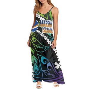 Drop Shipping gradiente polinesiano tribale Marshall Casual alla moda senza maniche Plus Size ampio abito lungo a Spaghetti nero - Product Image 4