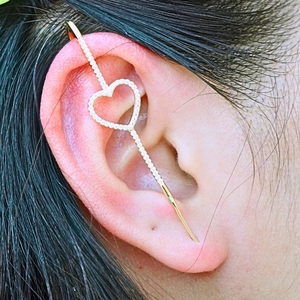 Hot Sale Industrial Alloy 63mm 2.5g Barbell Earrings with Heart Zircon Trendy <strong>Studs</strong> for <strong>Cartilage</strong> Conch Ba Piercing Jewelry - Product Image 2