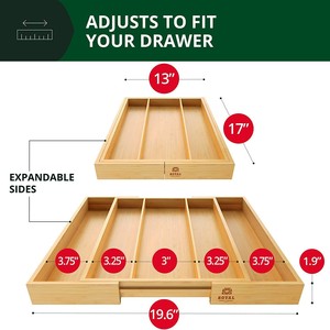 Expandable Bamboo <b>Kitchen</b> Drawer Divider <b>Storage</b> <b>Box</b> Adjustable Cutlery Tray Minimalist Design For Home Use - Product Image 2