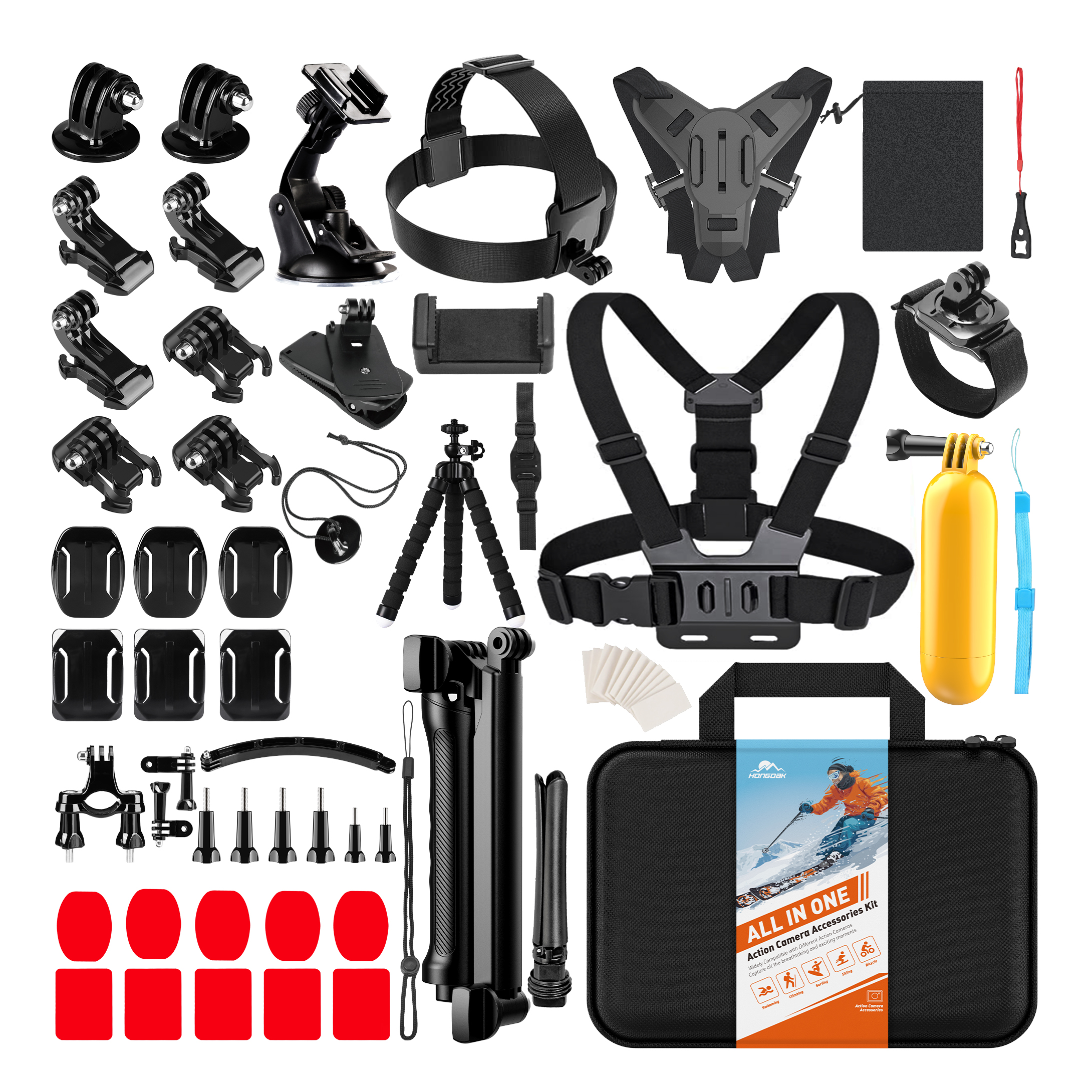 Hongdak Action Camera Accessories Set for Gopro Hero 13 12 11 10 for Xiaomi Yi Insta360 X4 X3 Case Kit Strap Mount Selfie Stick