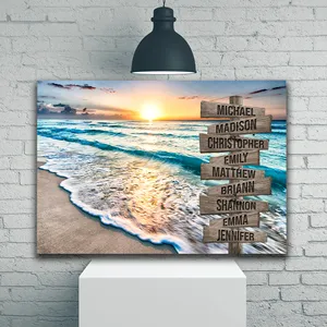 Sunset Beach Ocean Personalize Canvas Wall Art With Name Custom Family Street Sign Canvas Family Multi Name Canvas Gift