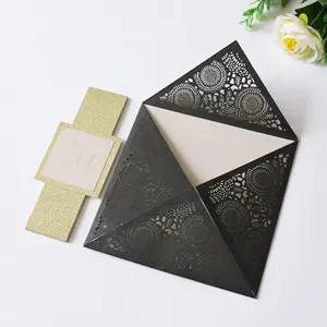 تصميم الأزياء الأسود الليزر قطع بطاقة حفل زفاف دعوات نوعية جيدة بطاقة حفل زفاف s ل الزفاف الضيوف