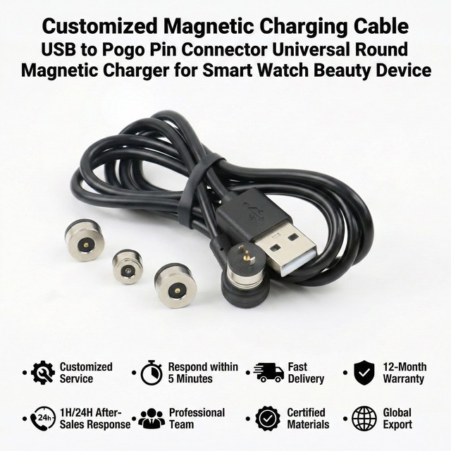 Customized Magnetic Charging Cable USB to Pogo Pin Connector Universal Round Magnetic Charger for Smart Watch Beauty Device