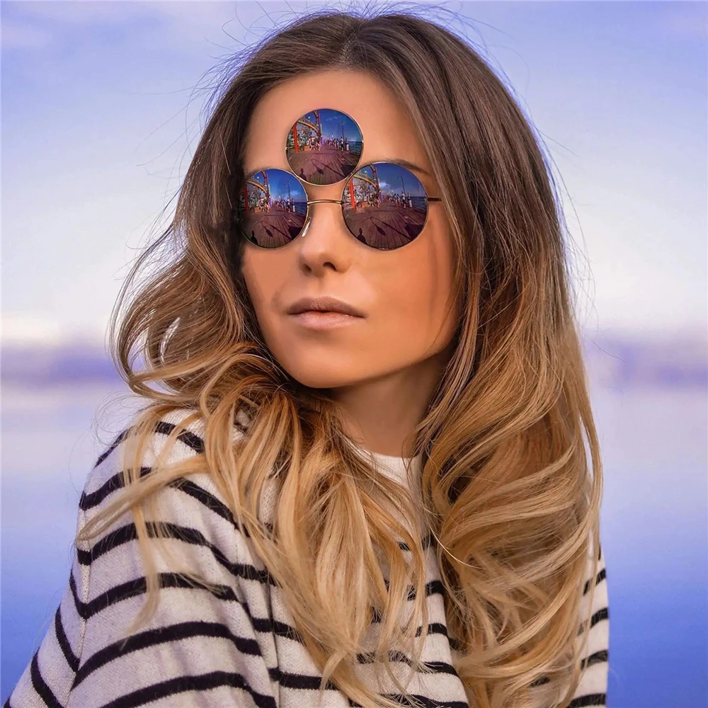 GDC round sunglasses 新品未使用品！ NEW ROUND Sunglasses in Black and Green Mirror Blue - RB3637
