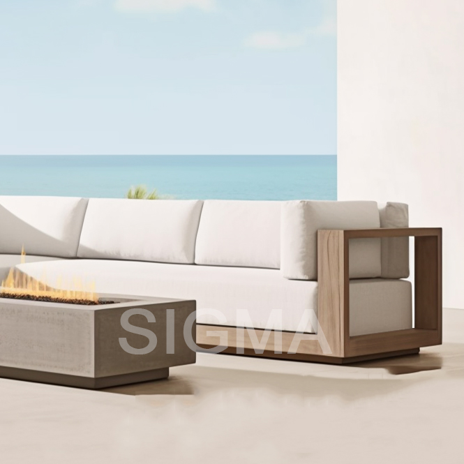 All-weather High-end outdoor furniture villa wooden teak sectional sofa set private garden sofa hotel patio teak outdoor sofa