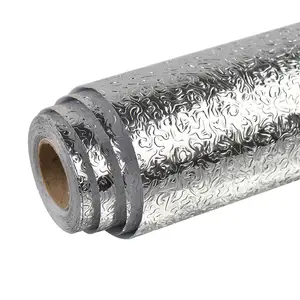 MJ Aluminium Küche selbst klebend Papel Tapiz Öl Proof Aufkleber Tapeten Wand beschichtung Küchen schrank Backs plash