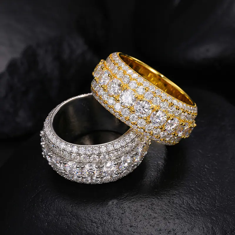 Ready to Ship Sterling Silver S925 Fine Jewelry Hip Hop Ring VVS Moissanite Diamond Men Ring