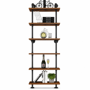 Custom Industrial <b>Pipe</b> <b>Shelf</b> Rustic Wood Wall Ladder Bookshelf Mounted Storage Decor for Home - Product Image 1