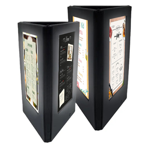 Soporte Giratorio de Cuero Sintético Negro para Mesa, con Luz LED, para Menús de 3 Caras, Cubierta para Libro de Menús, Iluminación de Mesa, Soporte para Tablero de Menús - Product Image 1