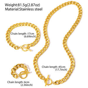 Juego de Joyería de Acero Inoxidable Chapado <span class=keywords><strong>en</strong></span> <span class=keywords><strong>Oro</strong></span> al por Mayor, <span class=keywords><strong>Cadena</strong></span> <span class=keywords><strong>Cubana</strong></span> con Hebilla de Diamantes, Collar y Pulsera Unisex Simple para Regalo o Fiesta - Product Image 4