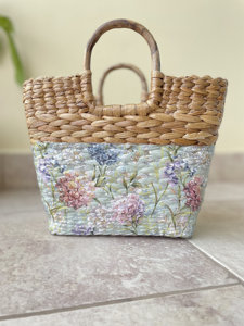 Bolso de Jacinto de Agua Hecho a Mano con Arte Floral en Decoupage, Cesta de Paja Tejida, Bolso de Mano Sostenible para la Playa de Verano para Mujer - Product Image 2