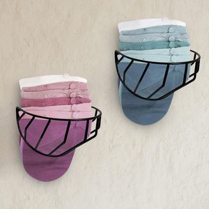 Wall-mounted Hat Rack Metal <b>Baseball</b> <b>Cap</b> <b>Storage</b> Organizer Flat <b>Cap</b> Holder Durable Wall Mounted Type Black Two-piece Set - Product Image 1