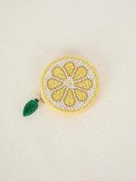 Tas Koin Bulat Berhias Manik-Manik Lemon Buatan Tangan dengan Ritsleting Bermotif Bunga Ukuran Kecil