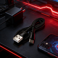 Cable USB-A a Tipo-C Trenzado Negro de 1M y 60W BWVV con Conductor de Cobre Puro y Carga Rápida de 2.4A para Teléfonos Móviles